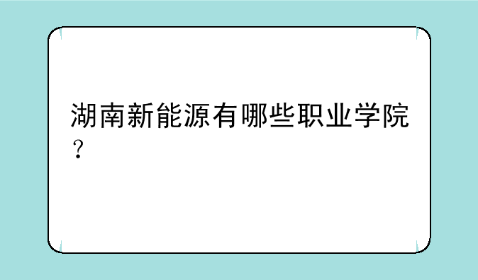 湖南新能源有哪些职业学院？